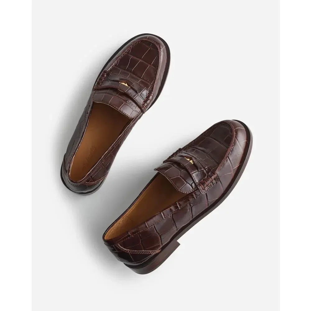 Madewell The Grayson Penny Loafer Croc-Stamped Chocolate Raisin Size 8.5 NWOT